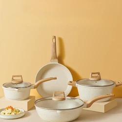 Non-Stick Cookware Set Die-cast Aluminum Frying Pan Soup Pot set Maifan Stone Composite Bottom Cookware for Multiple Stove