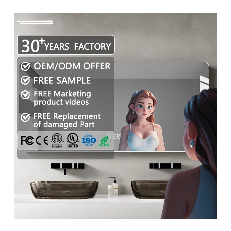 Modern luxury wall mounted bathroom washroom bluetooth music speaker anti fog smart mirror illuminated led mirror