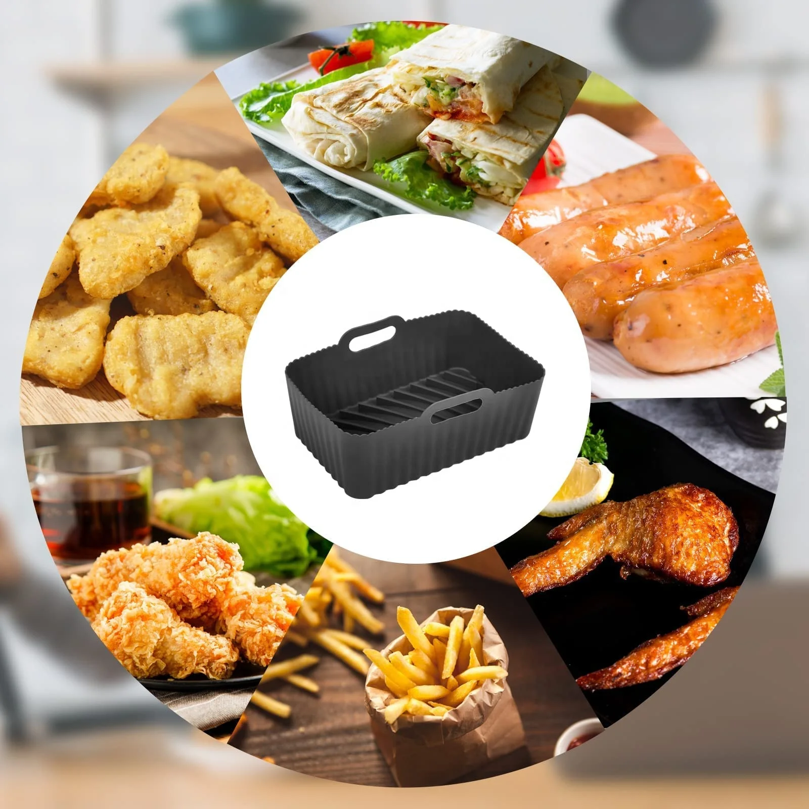 Silicone Air fryers Pot Reusable Air Fryer Silicone Basket Heat Resistant Easy Cleaning Square Silicone Air Fryer Liner
