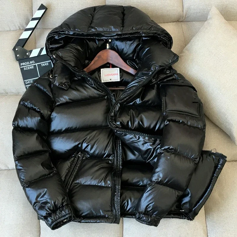 Winter short shiny puffer down coat men bubble jackets