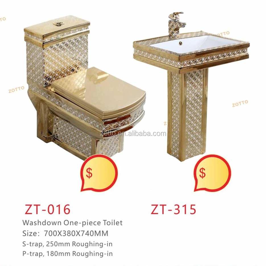 Brand Square Ceramic Luxury Sanitary Ware Golden Color WC Gold Plated Elegant Style Toilet Closetool P-trap S-trap Toilet