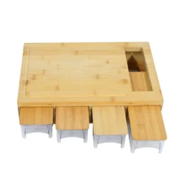 Natural Bamboo Cutting Boards Wooden Chopping Block with 4 Acrylic Containers