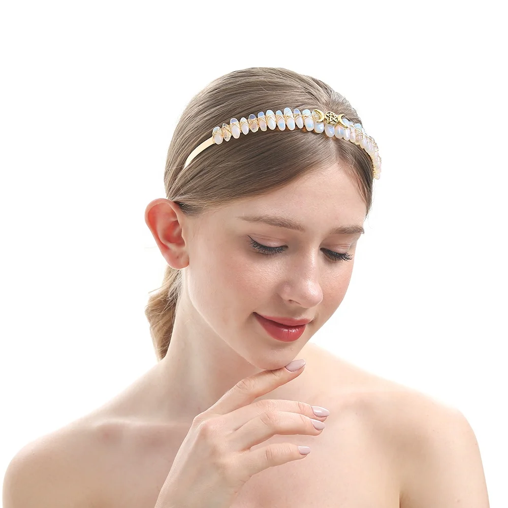 Natural Lithoclastic Quartz Amethyst Chlorite Bridal  Crystal Headband Women Gemstone Headwear