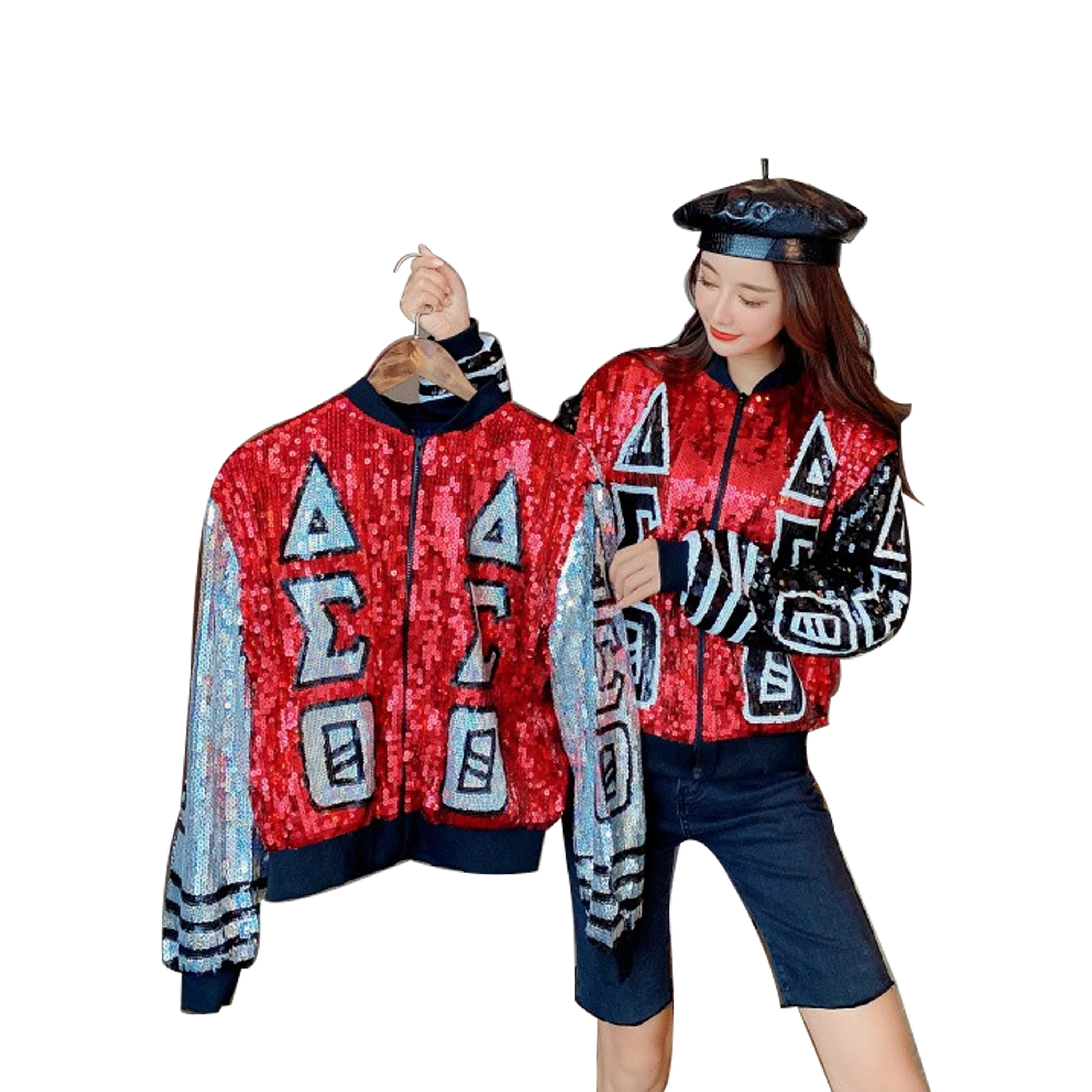 One Size Bling Bling Women Jacket Trendy Fashion Glitter Effect Custom Sequins Jackets Thin Printed Autumn Crocheted Gold Zipper