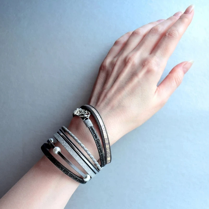 
Multi Wrist Strand Bangle Leather Cuff Bracelet for Women Wife Sister at Party/ Club/ Cocktail 