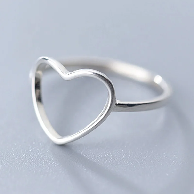 925 Sterling Silver Minimalist Rings Cute Hollow Heart Shape Korean Fashion Ring For Girl Women Fine Jewellery Finger Decoration