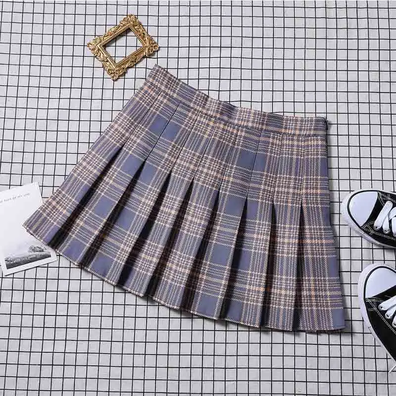 2022 Euphoria Women Fashion Summer High Waist Plaid Pleated Skirt  Female Mini A-Line Stitching Button Bottom Girls Dance Skirts