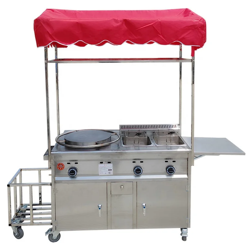 In stock Multifunctional commercial street food cart hand push food cart for pancake maker fryer BBQ snack truck cart mobile