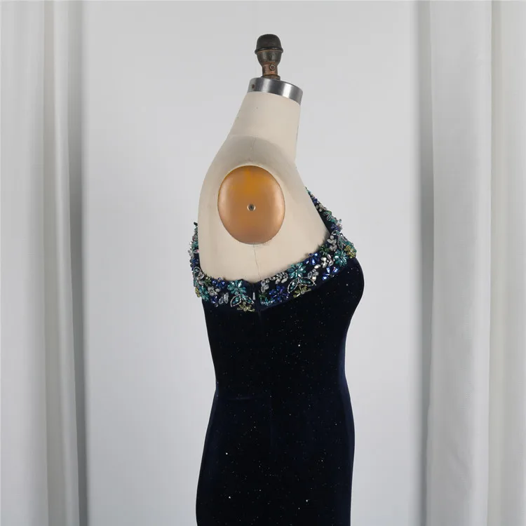 
Hot Sale Banquet Velvet Beaded One Shoulder Formal Dresses Ladies Prom Birthday Dresses With Court Train 