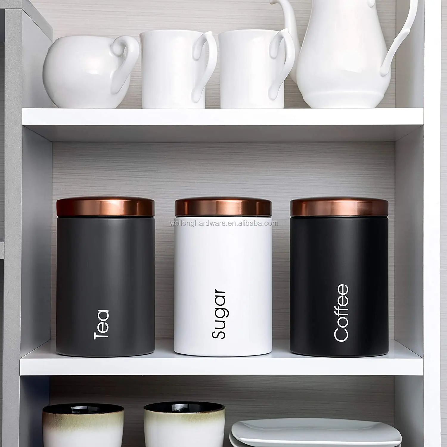 Set of 3 Large Metal Kitchen Storage Canisters Stainless Steel Lid Jars for Storage of Tea Coffee and Sugar