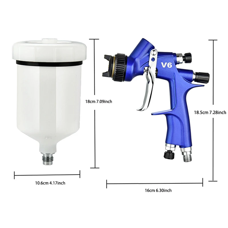 WZAUTO Hot Selling HVLP V6 600ml Large Capacity Cup 1.3mm Nozzle Top-coat Gravity Feed Paint Spray Guns For Car Painting Sprayer