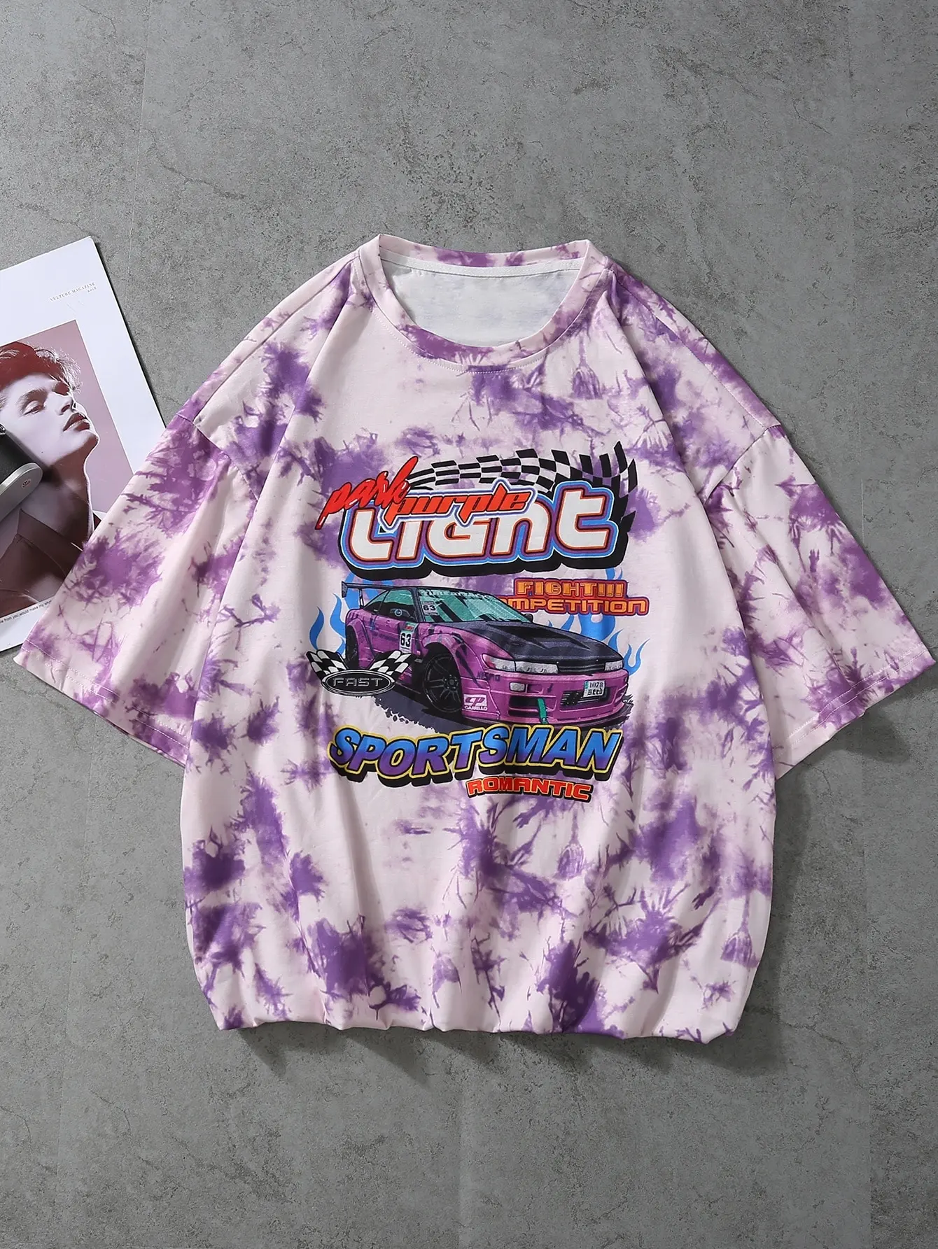 Men Car And Letter Graphic Tee promotion high quality tie-dyed mens tshirts