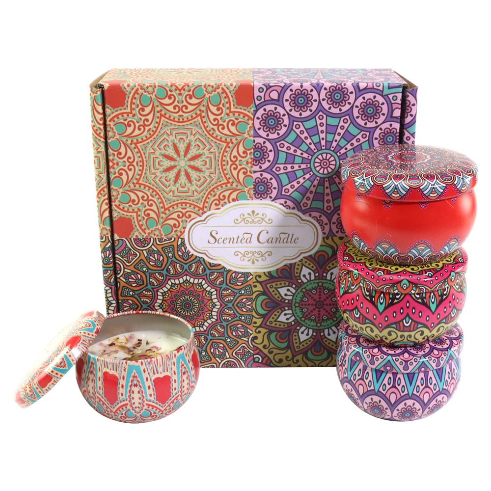 Home Decoration Soy Wax Cute Candles In Tin Jar With Aromatherapy And Dried Flowers Scented Candle