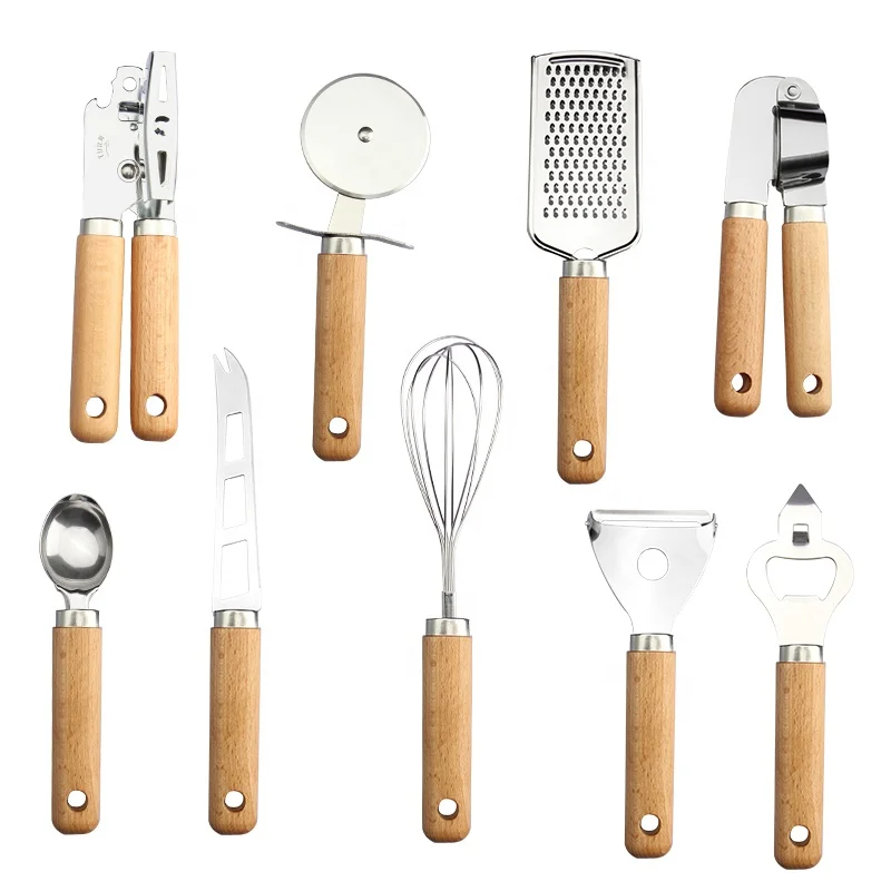 Stainless Steel Ice cream scoop Garlic press 7pieces Wooden Handle Kitchen Gadgets Set Kitchen Accessories