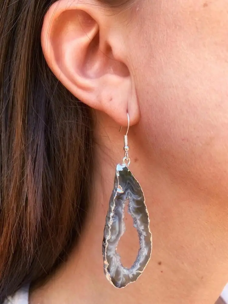 PLATED GEODE SLICE EARRING FOR WHOLESALE