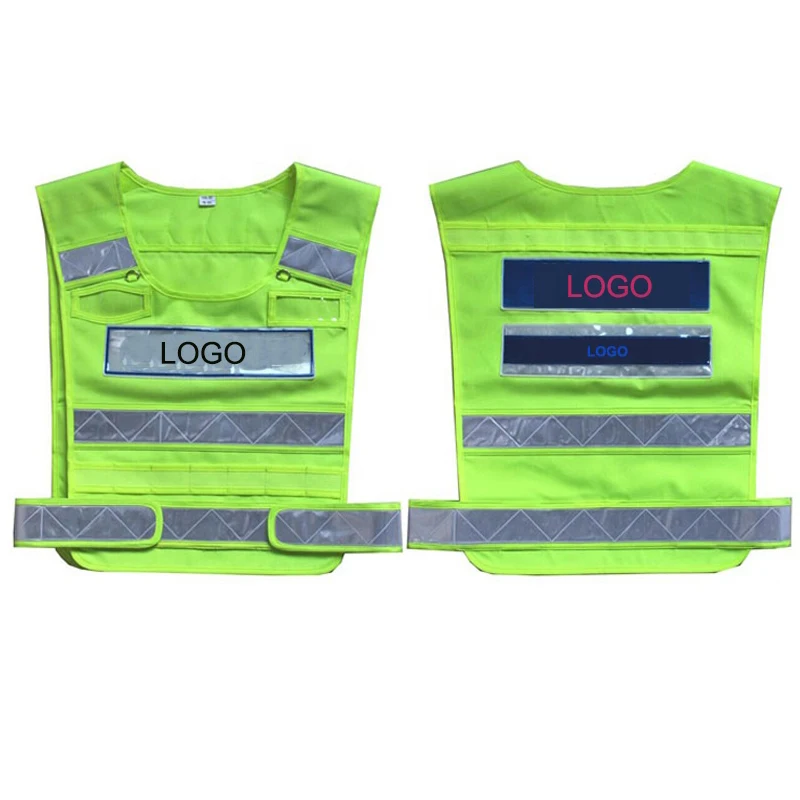 
Road Safety Reflective Fluorescent Multi Pocket Vest Customized Zipper Police Traffic Construction Safety Vest 