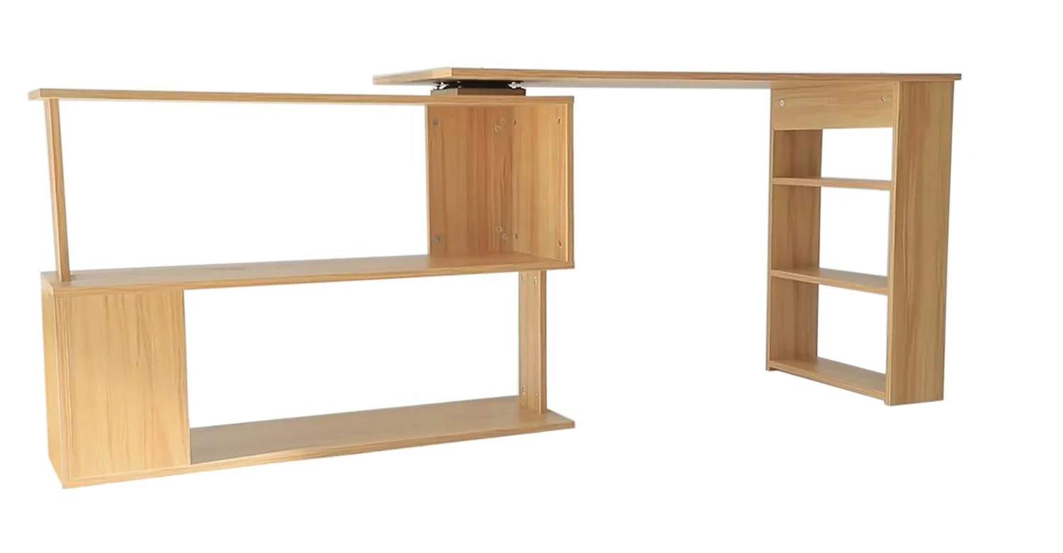 wood particle board 360 degree rotating corner v1 standing L shaped office table desk