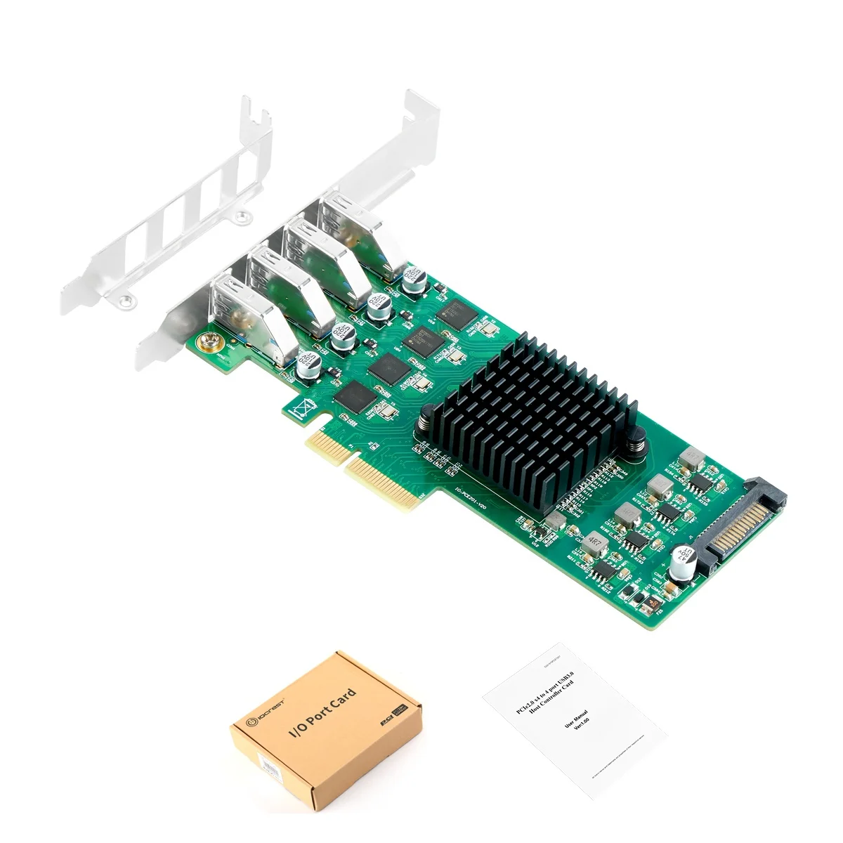 Expansion Card Computer Stock Each Port Arrive 5gbps Upd7202 Chip 20gbps Independent 4-channel USB3.0 Pcie3.0 PCBA Green IOCREST