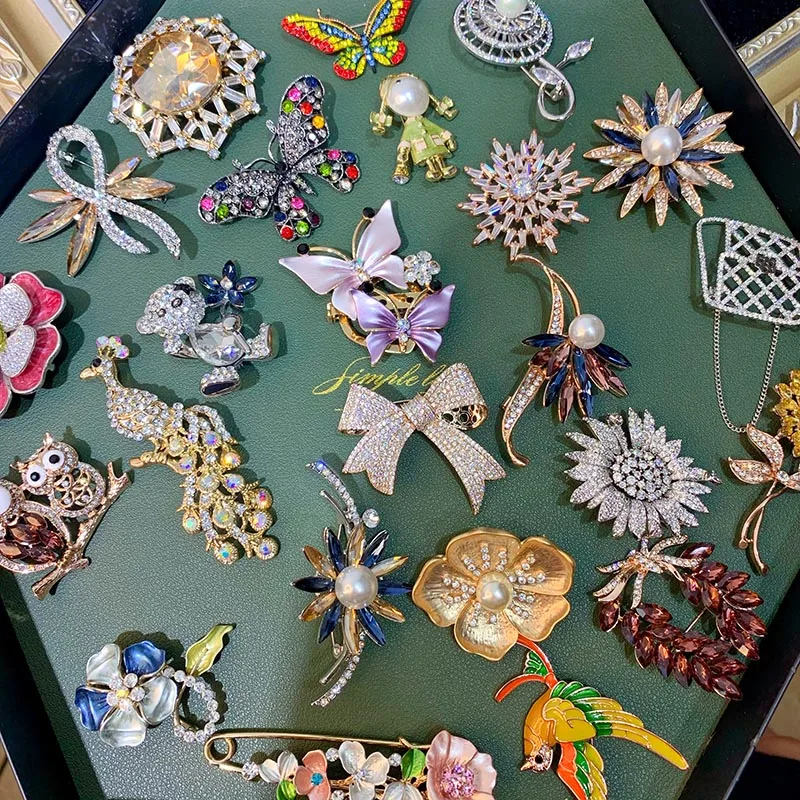 PUSHI new rhinestone brooch pins flower mixed korean brooch lady wholesale bulk brooches women