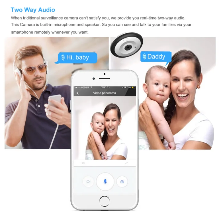 Mobile Phone Remote Wireless Monitor Panoramic HD Panorama 1080P 2mp 360 Degree VR Fisheye wifi ip Camera