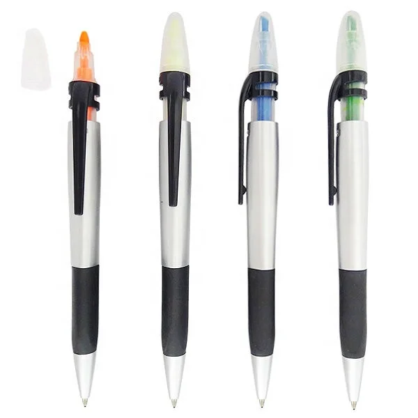 Wholesale Round Toe 4 Colors Plastic 2 in1 Ink Refill Highlighter Ball Pen With Logo