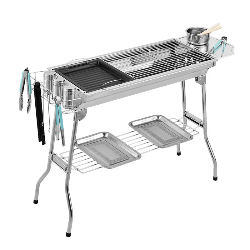 Buy Portable Outdoor Camping Stainless Steel BBQ Tool Barbecue kabab Grill Foldable Charcoal Grill