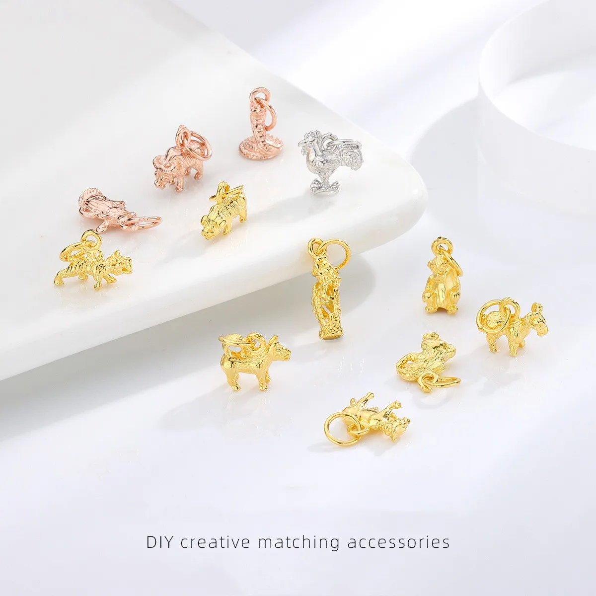 Chinese Style Pendant 925 Sterling Silver 12 Symbolic Animals Gold Plated Charm for Jewelry Necklace Bracelet Making