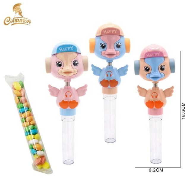OEM Cartoon Goose Shake Whistle Music Container Toy Candy Kids Funny Candy Toy For Sales