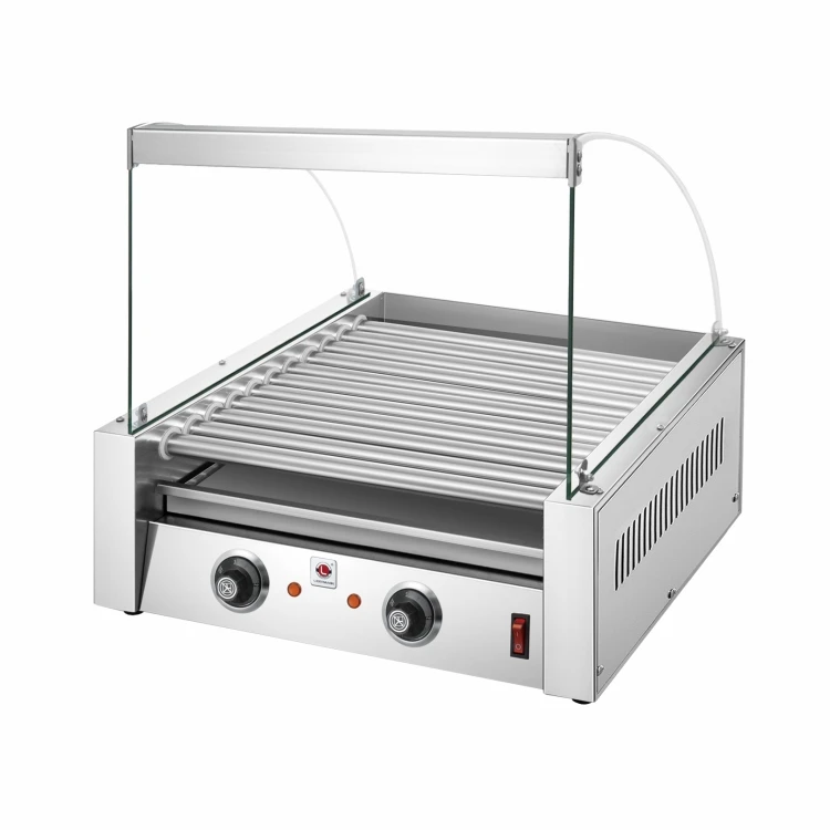 High Capacity Electric Hot Dog Roller Grill with 11 Non-Stick Rollers and Safety Fuse for Food Truck