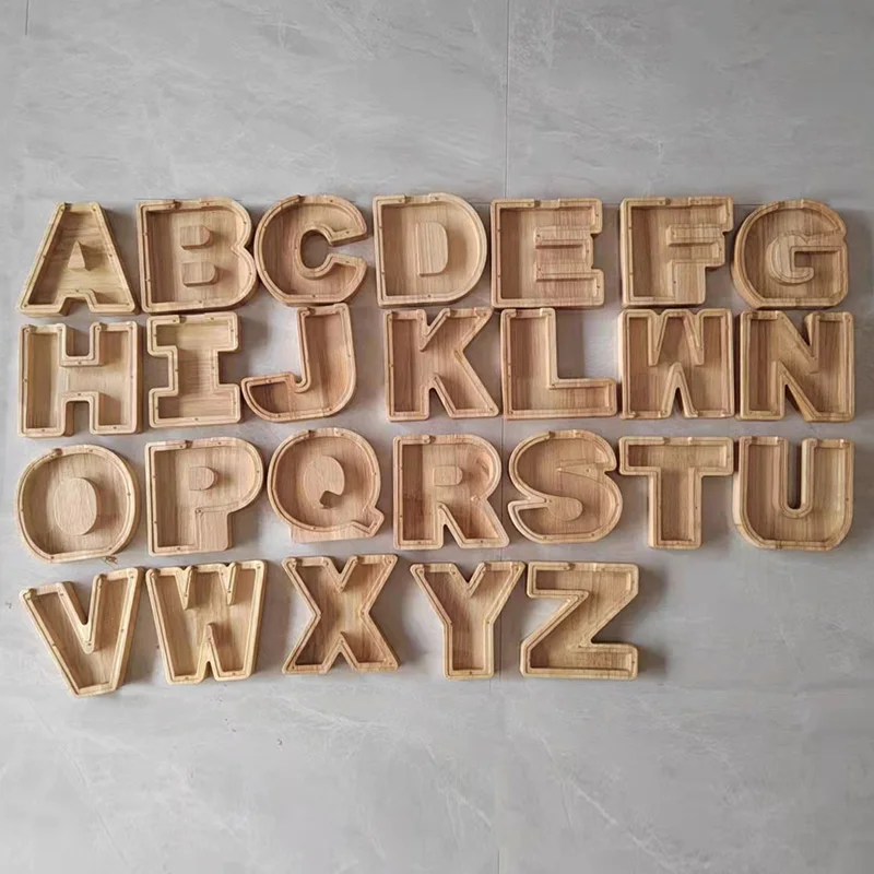 OXGIFT Wholesale 26 alphabet letter transparent wooden piggy bank money box