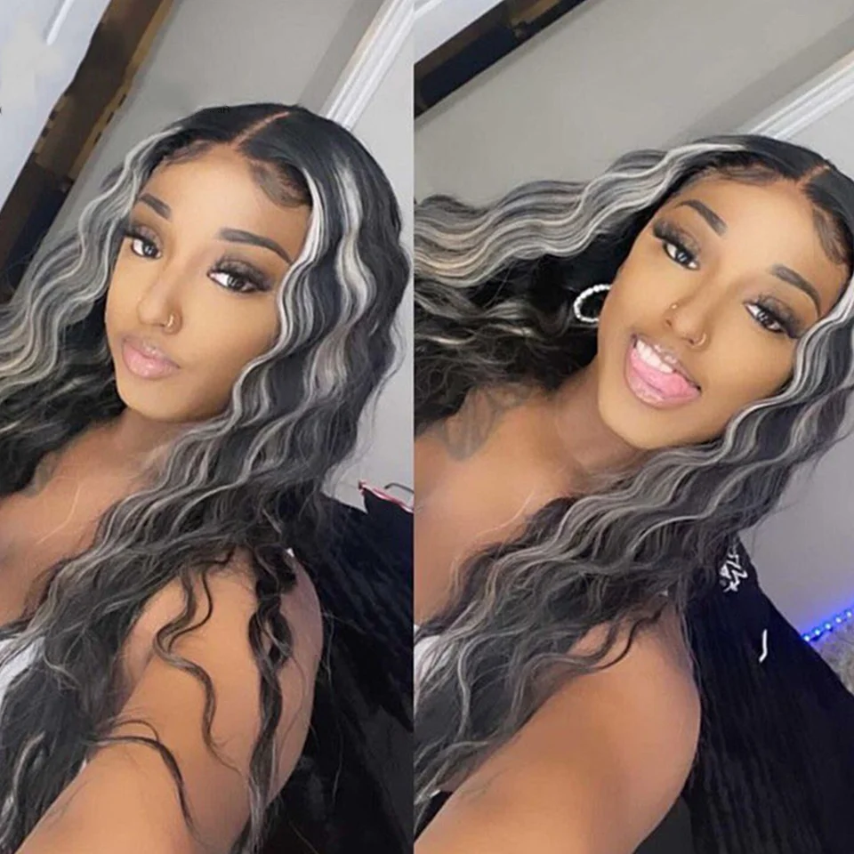 HD lace frontal highlight human hair wig oreo black and white highlighted lace wig raw indian cuticle aligned hair wig vendors