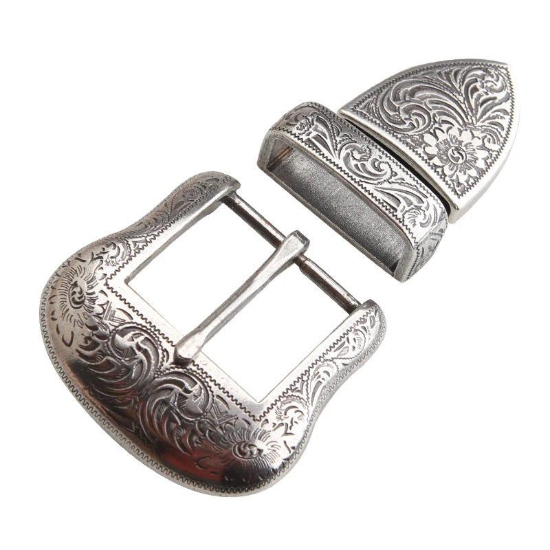 Sheridan tangcao Style Silver Plated belt buckle three piece silver plated belt buckle with vegetable tanned belt buckle
