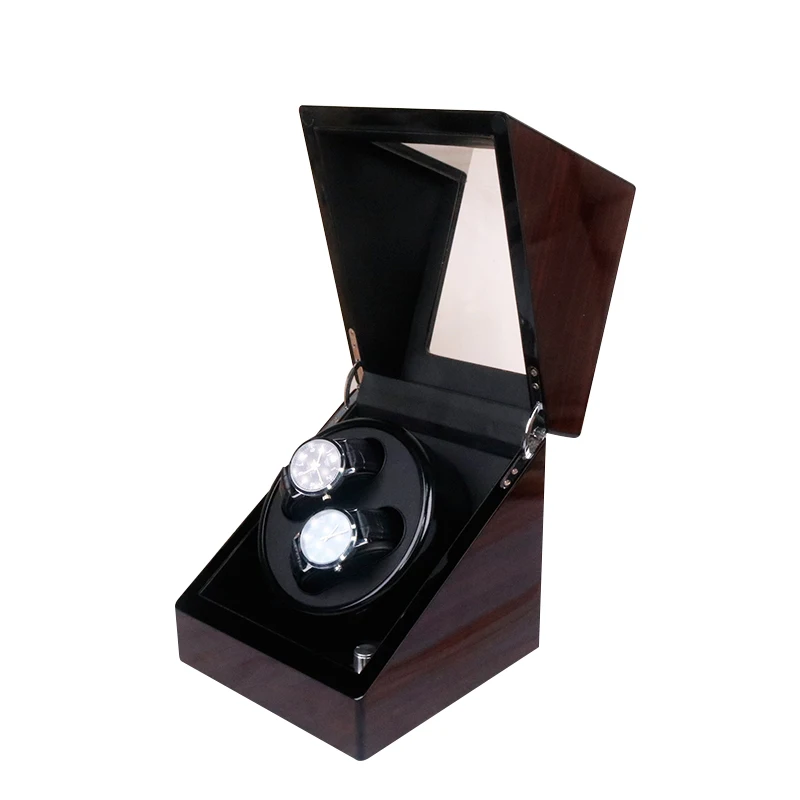 New Style 2 Slots Wooden Display Box Watch Winder Safe Automatic Storage Box with Leather Lining