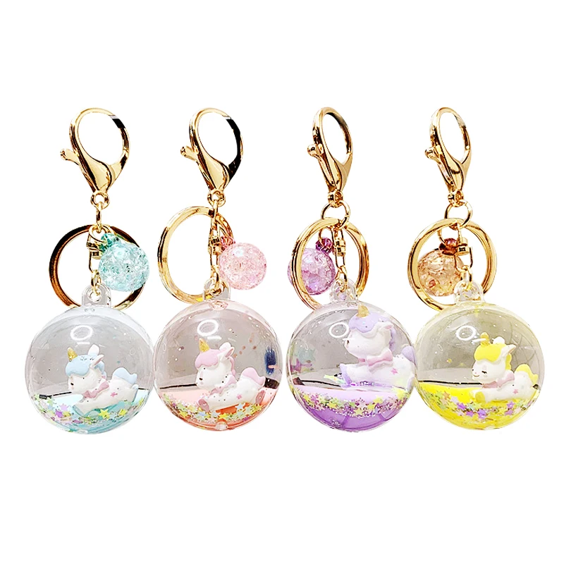 Most Sell Products Liquid Quicksand Keychain Crystal Ball Unicorn Floating Key Chain Pendant