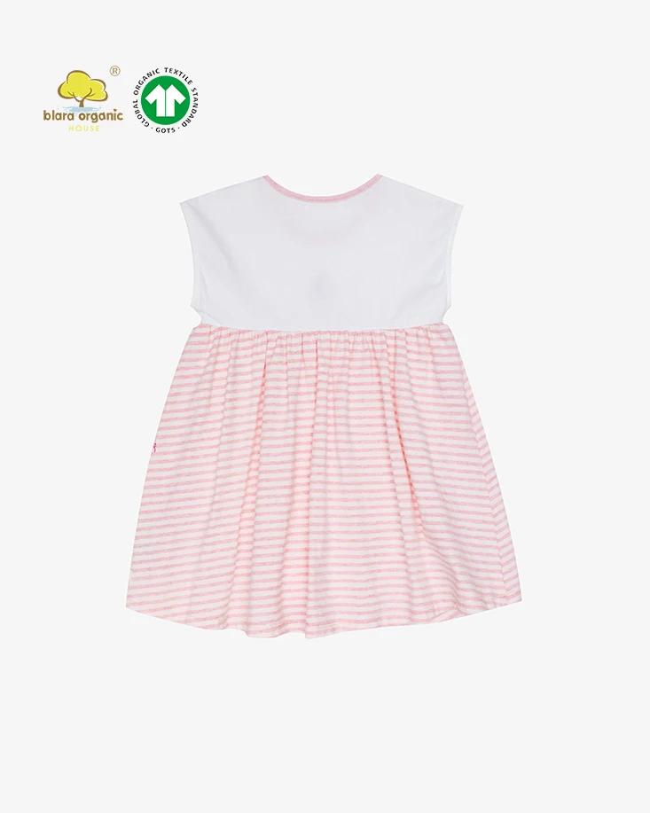 Blara Organic Certified Summer 5 years Little Girls Striped Sleeveless Dress School Birthday Party Knee length Dress