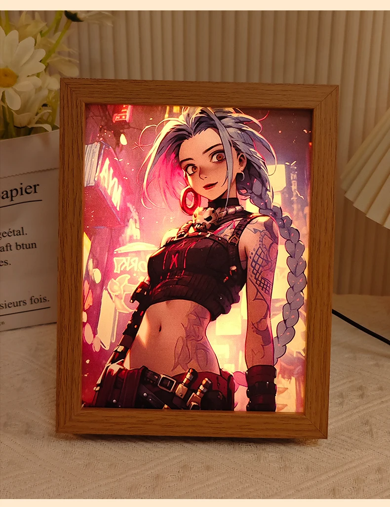 Anime Character Printed Design Lightbox Lamp Wood Frame Paper Cut Light Box Photo Frame With Light LED Light Painting