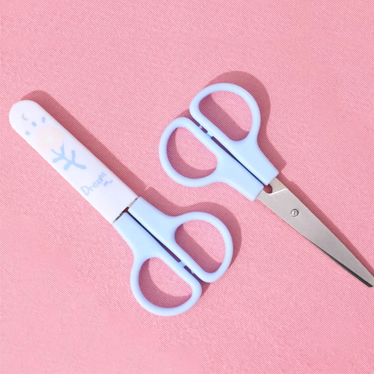 OULE Children Scissors With Protective Cover Elastic Force Manual Round Head Scissors Safety Scissors
