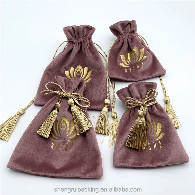 Top Quality Drawstring Boutique Pouches for Earring,Necklaces,Hair Clips Gold Stamping Luxury Velvet Essential Oil Organizer bag