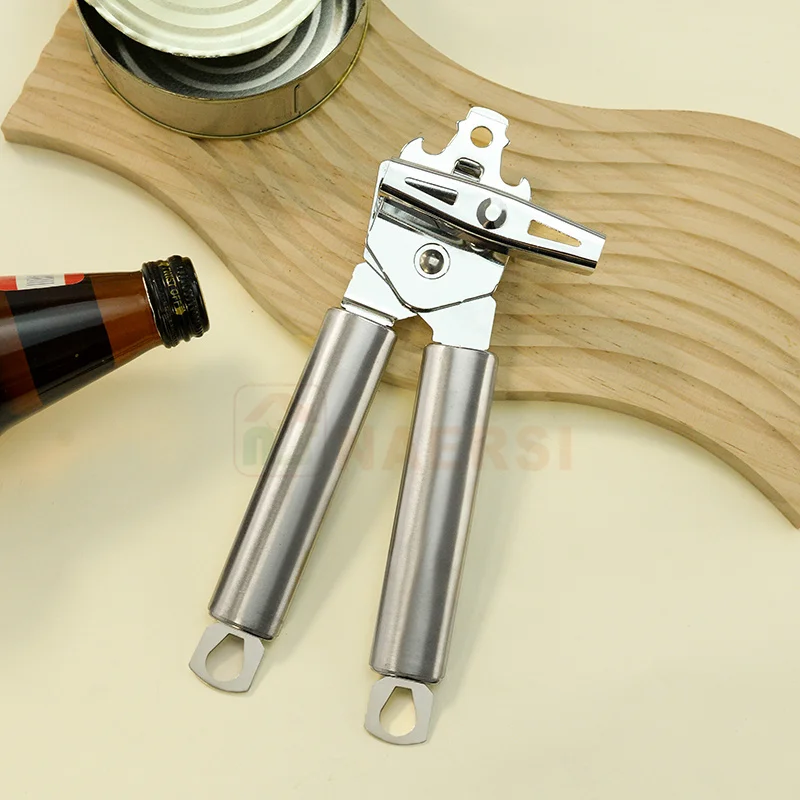 Heavy Duty Stainless Steel Manual Can Opener Oversized Easy Turn Knob Sharp Cutting Wheel Good Grips with Built-in Bottle Opener