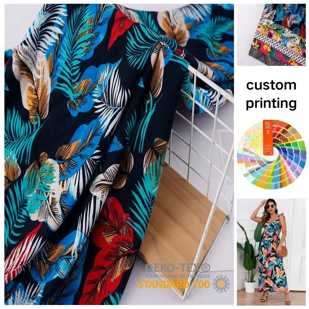 Shaoxing Spun Rayon Screen Printed Stock Lot  Hawaii-rayon Digital Print fabric for ladies tops