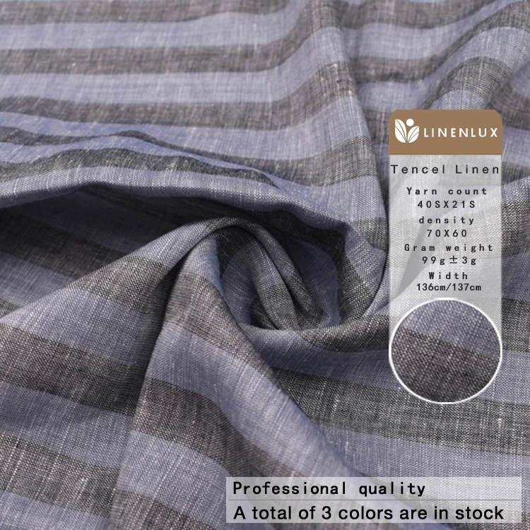 Factory supply custom light weight 37% tencel 63% linen fabrics stripe dress raw material tencel linen blend fabric for shirts