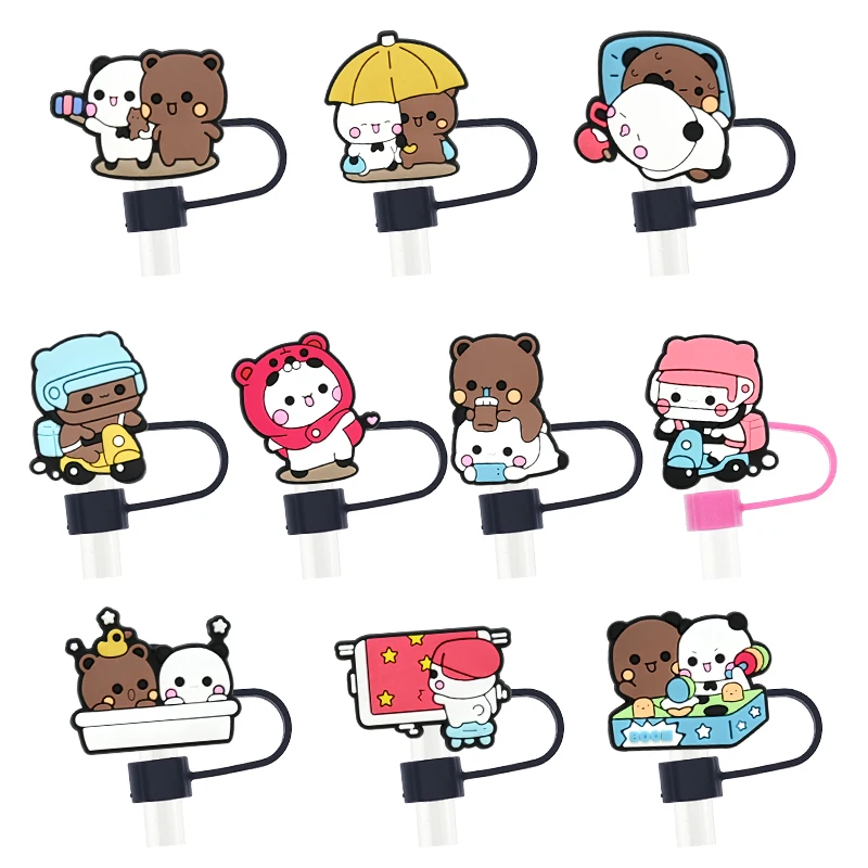 2024 New Product Ideas Pvc Lovely Bears Straw Topper For Tumblers Cute Bottle Straw Cover Wholesale Bar Usage Packaged In Bags
