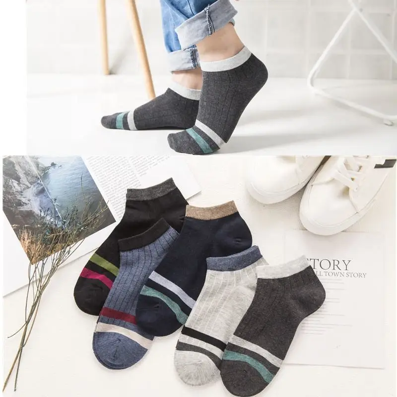 Оптовая продажа летние модные повседневные полосатые короткие носки хлопковые с низким вырезом комплект для мужчин