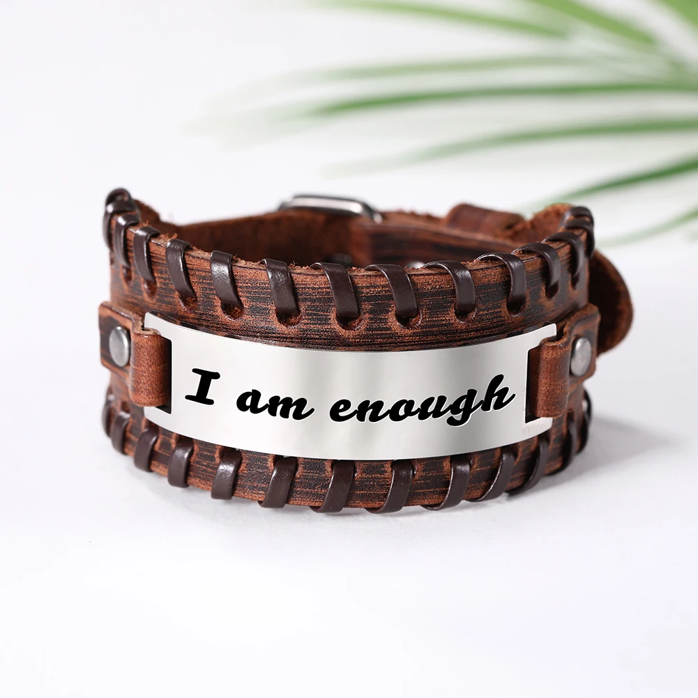 2019 браслет из нержавеющей стали с гравировкой, персональный браслет, мужской кожаный вдохновляющий Браслет-манжета на подарок