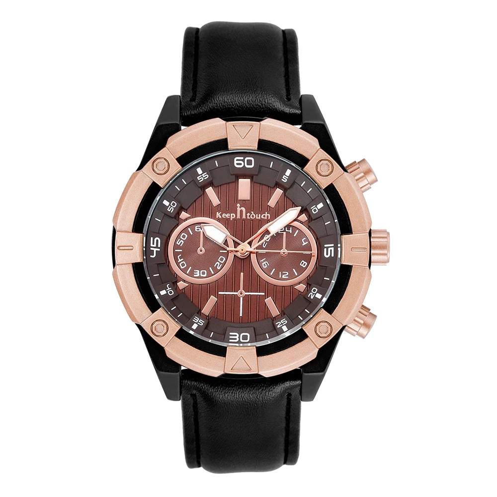 Оптовая продажа, мужские водонепроницаемые повседневные Роскошные Кварцевые наручные часы с кожаным ремешком Keep In Touch