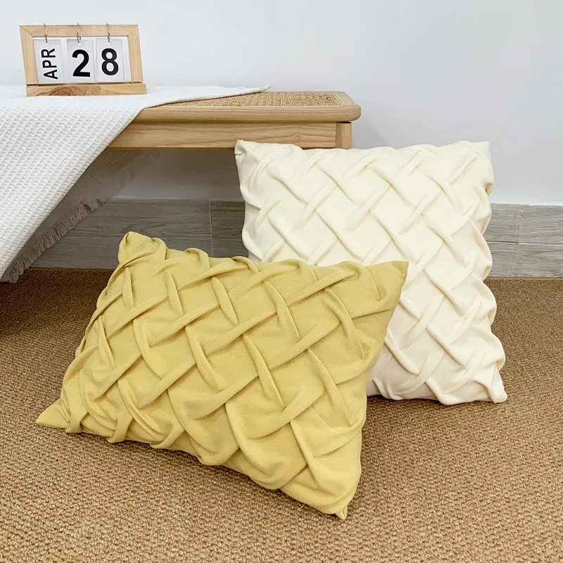 Ins Solid Chevrolet Color Cotton Hemp Wrinkled Throw Pillow Public Room Cushion Sofa Seat Waist Pillow Cushion Cover