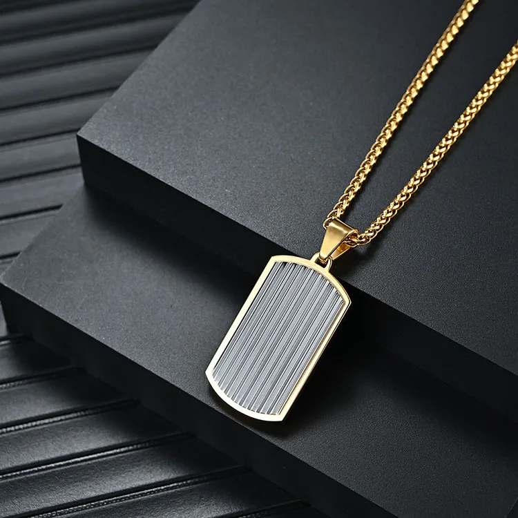 Custom Wholesale Latest Design Stainless Steel Mens Costume Jewelry Modern Engraved Tag Male Pendant Necklace