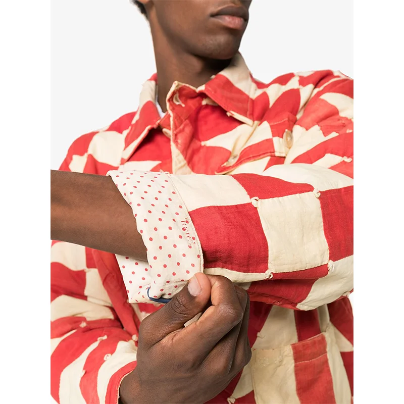 2020 New Fashion Spring Cotton Red Pattern Overalls Quilted  Shirt Jacket Mens