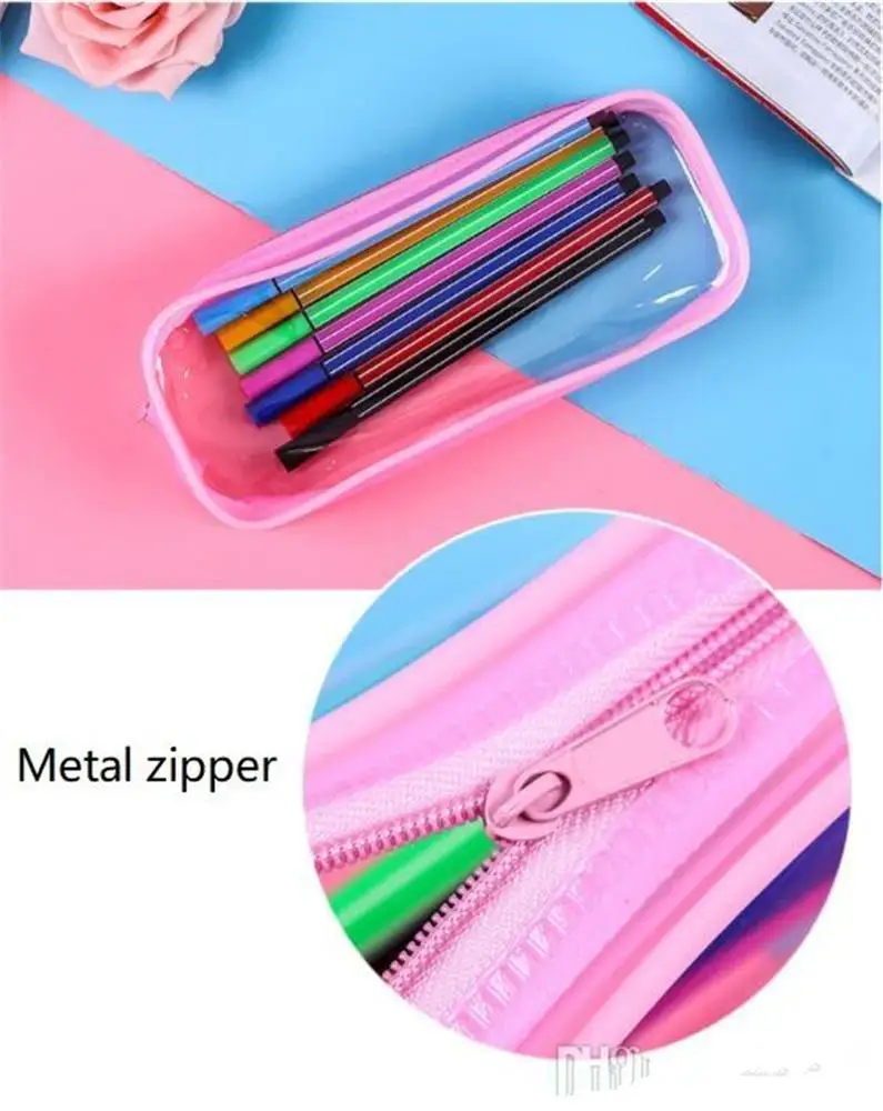 Hotselling PVC pencil bag zipper pouch transparent waterproof storage box students school jelly case pouch