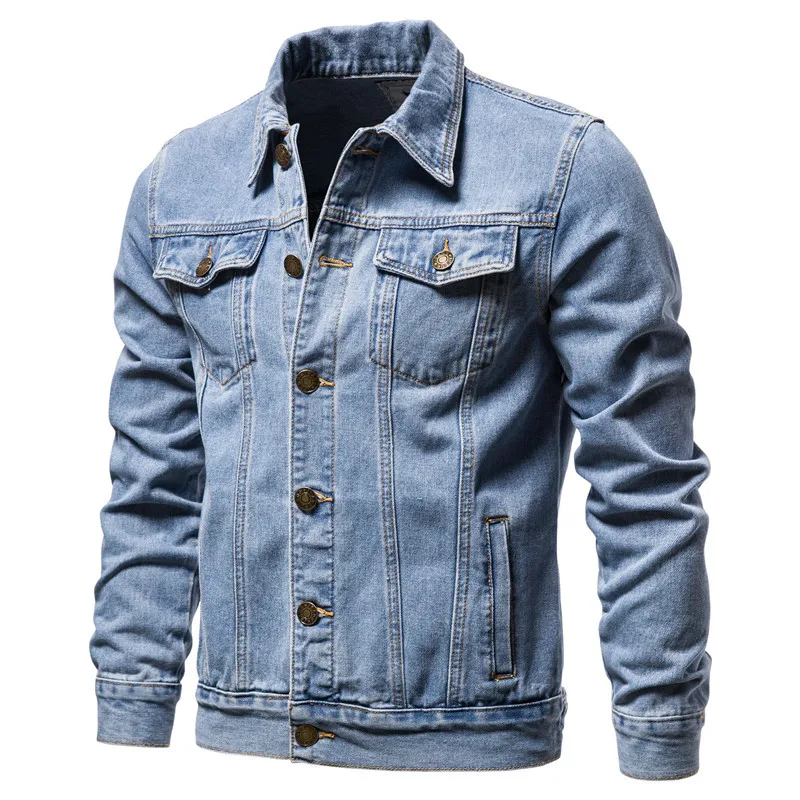 Wholesale Male Long Sleeve Cotton Denim Jacket Solid Color Lapel Korean Street Wear Single-Breasted Jean Jacket For Men